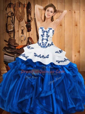 Fantastic Strapless Sleeveless Lace Up 15th Birthday Dress Blue Satin and Organza
