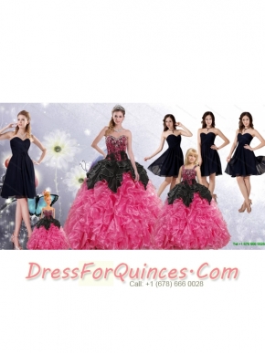 Ruffles and Beading Multi Color Quinceanera Gown and Black Sweetheart Short Prom Dress and Multi Color Straps Little Girl Dress