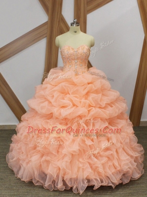 Sleeveless Sweep Train Beading and Ruffles and Pick Ups Lace Up 15 Quinceanera Dress