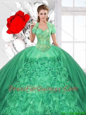Fashionable Ruffles and Beaded Quinceanera Dresses in Green
