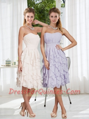 2015 Romantic Lavender Sweetheart Dama Dress with Ruching and Ruffles