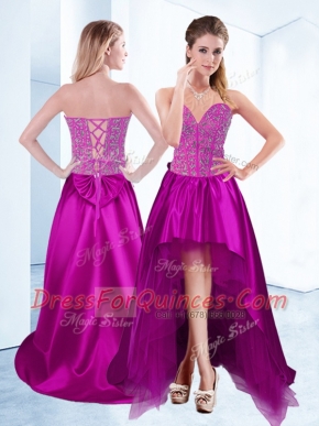 Inexpensive High Low Fuchsia Evening Dress Sweetheart Sleeveless Lace Up