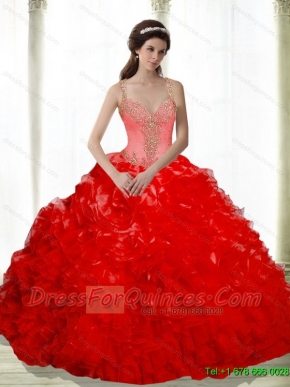 2015 New Style Beading and Ruffles Sweetheart Red Sweet 16 Dresses