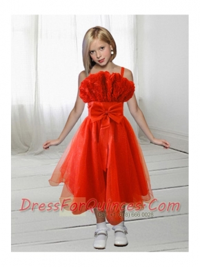 2014 Red Elegant A-Line Straps Flower Girl Dress with  Bowknot