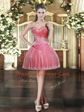 Sweetheart Sleeveless Lace Up Coral Red Tulle