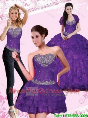 2015 Pretty Eggplant Purple Quince Dresses with Beading and Ruffled Layers