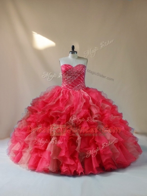 Perfect Sleeveless Organza Floor Length Lace Up Quinceanera Gowns in Multi-color with Beading and Ruffles