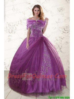 Purple Sweetheart Appliques 2015 Quinceanera Dresses with Embroidery
