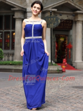 Modest Sleeveless Floor Length Beading Zipper Prom Gown with Royal Blue