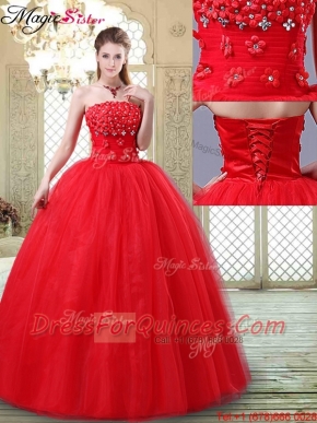 Inexpensive Strapless 2016 Prom Dresses with Hand Made Flowers
