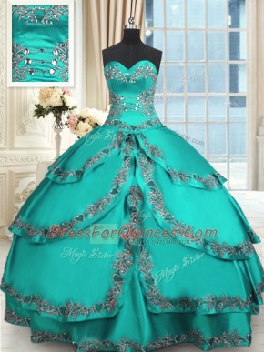 Turquoise Sweetheart Neckline Beading and Embroidery and Ruffled Layers Quinceanera Gowns Sleeveless Lace Up