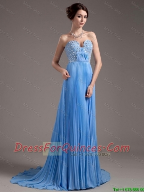 Discount Brush Train Sweetheart Prom Dresses in Baby Blue
