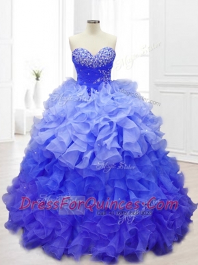 New Sweetheart Blue Quinceanera Gowns with Beading and Ruffles