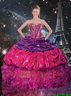 Cheap  Beaded Multi Color Quinceanera Dresses with Pick Ups and Ruffles