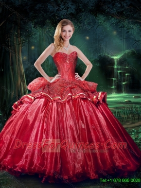 New Style 2015 Winter Sweetheart Beaded Sweet 15 Dresses in Red