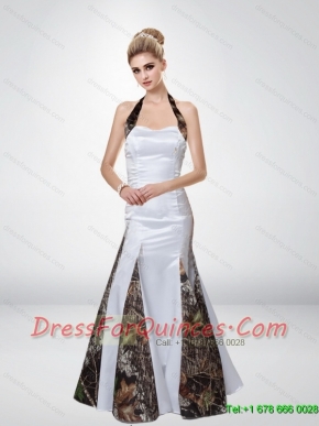 Mermaid Halter Top Romantic Camo Prom Dresses with Ruching
