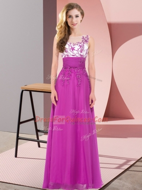 Scoop Sleeveless Chiffon Court Dresses for Sweet 16 Appliques Backless
