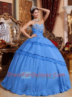 Sweet 16 Dresses In Blue Ball Gown Sweetheart With Floor-length Taffeta Appliques