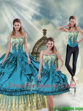 Classical Off The Shoulder Teal Sweet 15 Dresses with Pick-ups and Embroidery