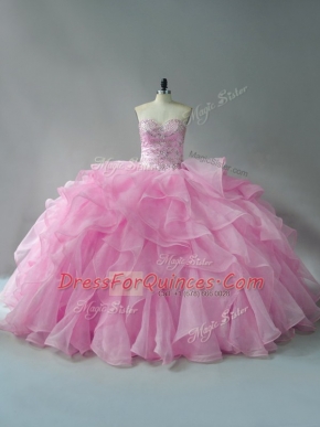 Sleeveless Beading and Ruffles Lace Up Sweet 16 Dresses