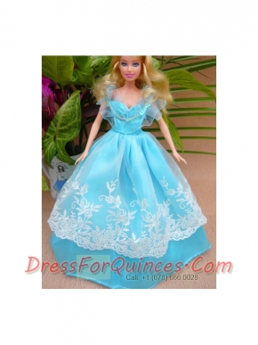 Baby Blue and Off The Shoulder Ball Gown for Barbie Doll