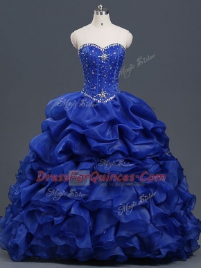 Floor Length Royal Blue Quince Ball Gowns Sweetheart Sleeveless Lace Up