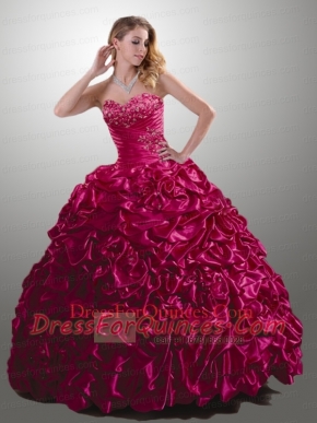 Customize Sweetheart Fuchsia Quince Dress with Beading and Ruffles for 2015