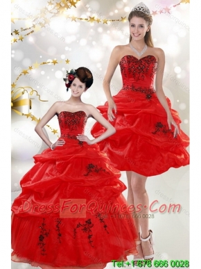Beautiful Strapless Red Quinceanera Dresses with Appliques and Pick Ups for 2015