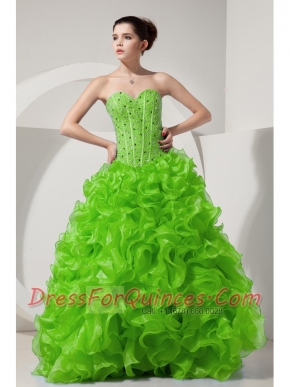 Spring Green A-line Sweetheart Floor-length Organza Beading Pretty Quinceanera Dresses