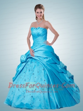 Fashionable Ruching Strapless Quinceanera Dresses in Aqua Blue for 2015