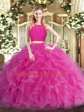 Fine Ruffles 15th Birthday Dress Hot Pink Zipper Sleeveless Floor Length