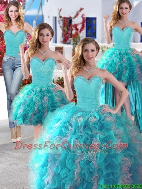 Discount Baby Blue and White Detachable Quinceanera Dresses with Beading and Ruffles