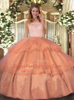 Scoop Sleeveless Clasp Handle Quince Ball Gowns Orange Organza