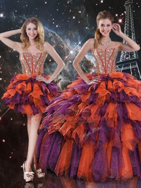 Sleeveless Lace Up Floor Length Beading and Ruffles and Ruffled Layers Sweet 16 Dresses