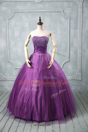 Admirable Eggplant Purple and Purple Sweet 16 Dress Sweet 16 and Quinceanera with Beading Strapless Sleeveless Lace Up