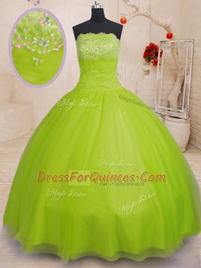 Fancy Yellow Green Sleeveless Floor Length Beading Lace Up Ball Gown Prom Dress