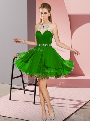 Exceptional Sleeveless Mini Length Beading Zipper Homecoming Dress with Green