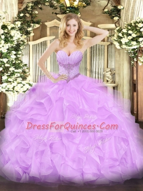 Floor Length Ball Gowns Sleeveless Lavender Quinceanera Dresses Lace Up