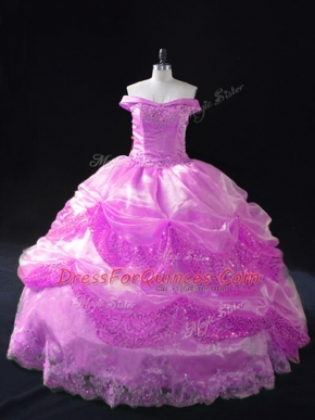 Lilac Sleeveless Beading and Appliques and Pick Ups Floor Length Sweet 16 Quinceanera Dress