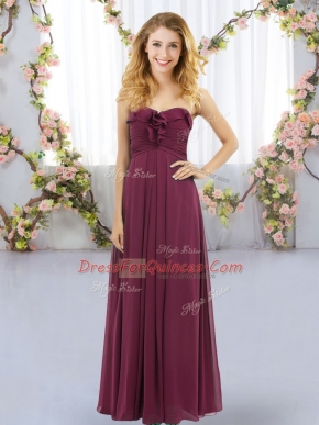 Hot Sale Floor Length Lace Up Damas Dress Burgundy for Wedding Party with Ruffles