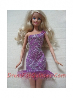 Fashion One Shoulder Mini-length Dress With Beading Gown For Barbie Doll