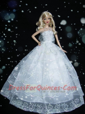 Romantic Baby Blue Strapless Lace Fashion Wedding Dress for Noble Barbie
