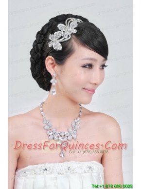 Gorgeous Alloy With Rhinestone Ladies' Necklace and Headpiece