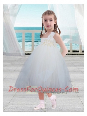 Elegant A-Line Tea-length Straps Little Girl Dresses in White