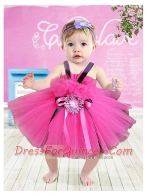 Cute Straps Tea-length Little Girl Dress with Hand Made Flowers