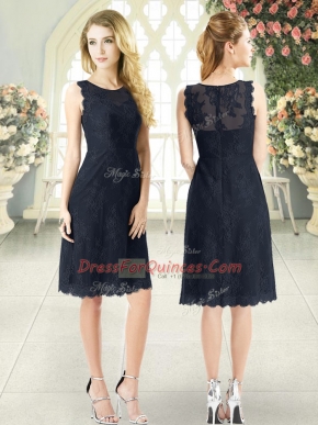 Suitable Black Sleeveless Lace Knee Length