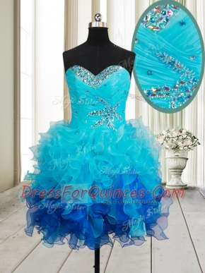 Spectacular Organza Sweetheart Sleeveless Lace Up Beading and Ruffles Prom Dresses in Multi-color