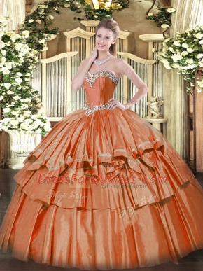 Sweetheart Sleeveless Lace Up Ball Gown Prom Dress Rust Red Organza