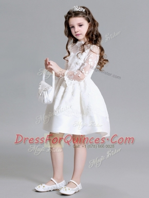 High-neck Long Sleeves Lace Flower Girl Dresses Lace Zipper