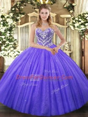 Ideal Purple Lace Up Sweetheart Beading Quinceanera Gown Tulle Sleeveless